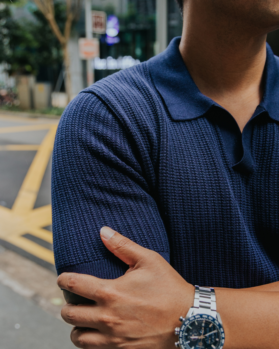 Flat Collar Knit Polo