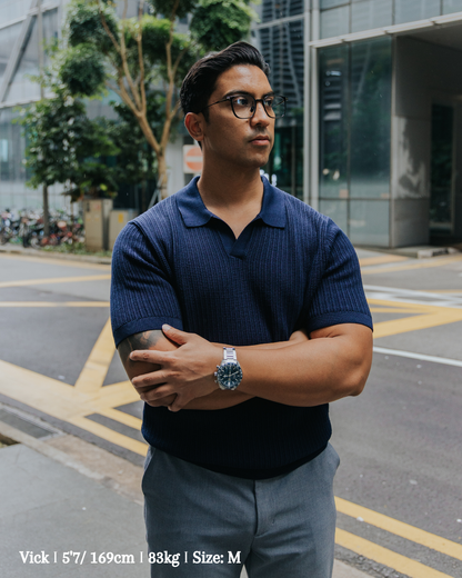 Flat Collar Knit Polo